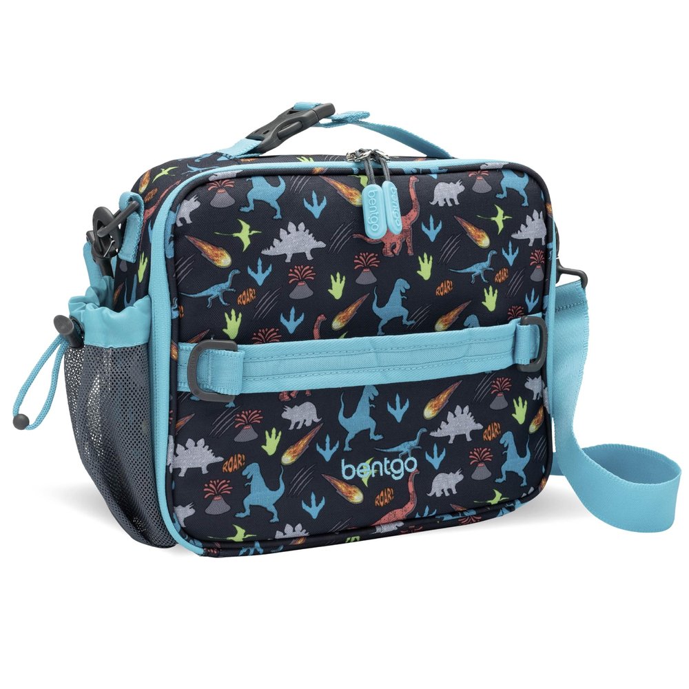 Bentgo Kids Lunch Bag - Durable, Double-Insulated Lunch Bag for Kids 3+; Holds Lunch Box, Water Bottle, & Snacks; Easy-Clean Water-Resistant Fabric & Multiple Zippered Pockets (Dinosaur)