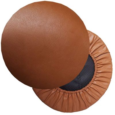 ALoveTree 2PCS Round Bar Stool Cushion with Elastic Round Foam Padded Seat Cushions Waterproof Leather Bar Stool Covers Diam 13"-Thk 0.8" Caramel