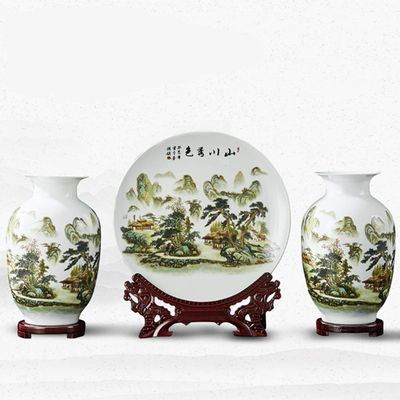 Jingdezhen vase Decoration Living Room Flower Arrangement Ceramic Home Decoration, Three-Piece Chinese Living Room TV Wine Cabinet Decoration