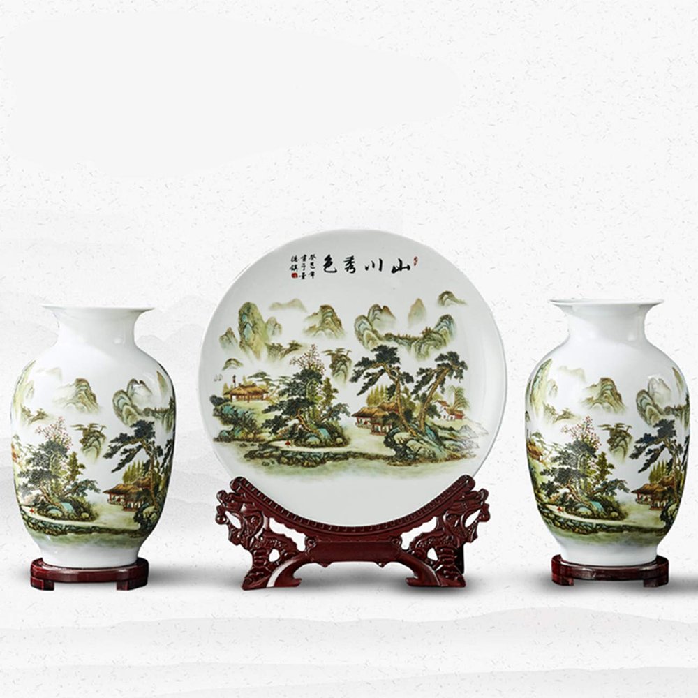 Jingdezhen vase Decoration Living Room Flower Arrangement Ceramic Home Decoration, Three-Piece Chinese Living Room TV Wine Cabinet Decoration