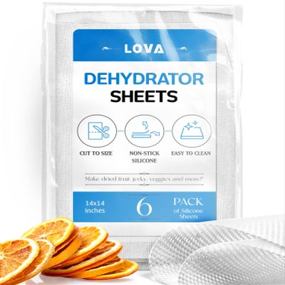 Silicone Dehydrator Sheets, 14 x 14 Inch (6 Pack) Reusable Non-Stick Dehydrator Mats, BPA-Free Food-Grade Tray Liners, Cut-to-Fit Accessories for Jerky & Fruit, Compatible with Excalibur by Lova