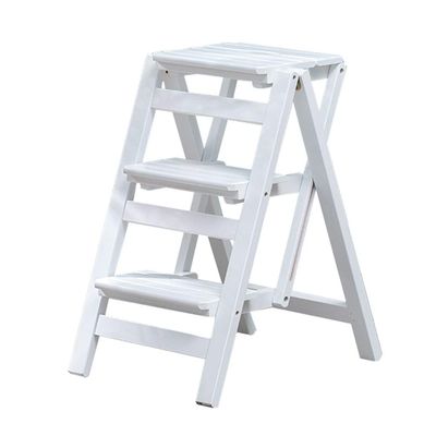 Step Stool Wood Ladder Stool Library Ascend Ladder - Lightweight Foldable for Adults Kids, Kitchen Loft Camping Indoor Outdoor Use, Safety Non-Slip, White