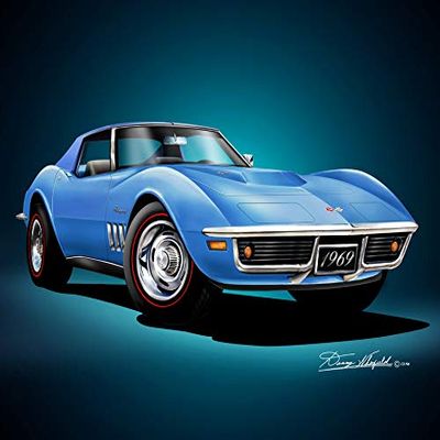 1969 Corvette 427 Coupe Lemans Blue -Fine Art Print by Danny Whitfield - Size 20 X 30