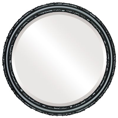 OVALCREST Round Beveled Wall Mirror for Home Decor - Virginia Style - Gloss Black - 26x26 Outside Dimensions