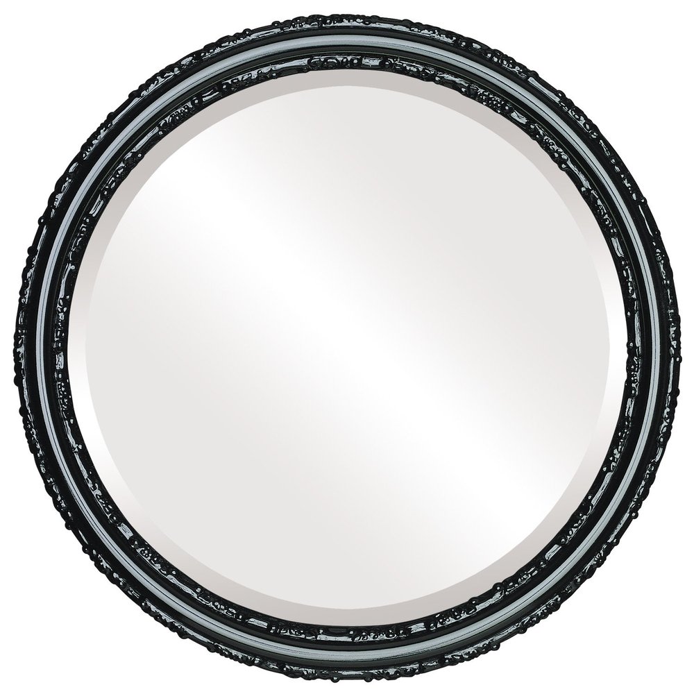 OVALCREST Round Beveled Wall Mirror for Home Decor - Virginia Style - Gloss Black - 26x26 Outside Dimensions