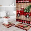 4 Pcs Shower Curtain Sets with Non-Slip Rugs, Toilet Lid Cover, Bath Mat Merry Christmas Red Truck Pull Xmas Tree on Retro Wooden Board Bathroom Decor Waterproof Shower Curtain with 12 Hooks view 3