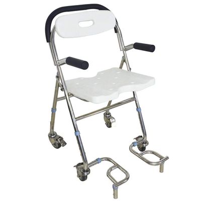 HYCH-White Folding Shower Seat, Rugged/Rust Resistant Easy to Clean Elderly, Disabled Bathroom/Out Convenient Chair with Rolling Wheels,White