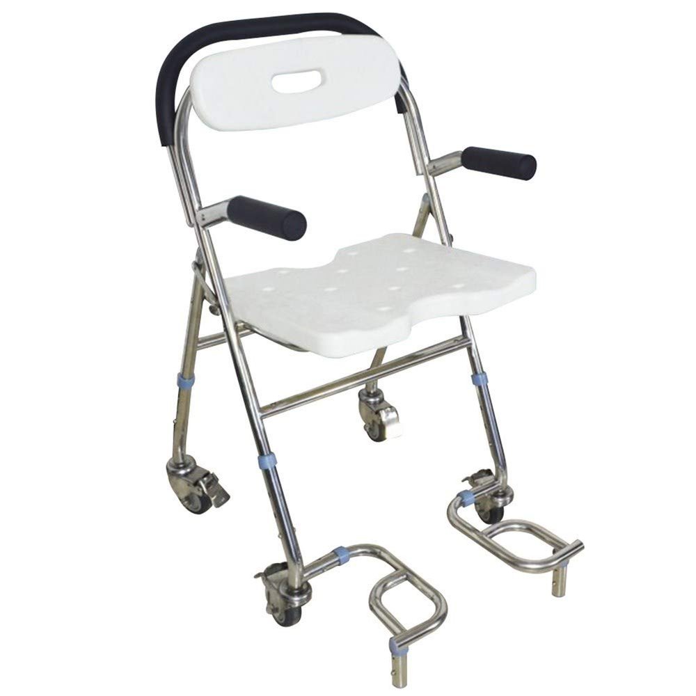 HYCH-White Folding Shower Seat, Rugged/Rust Resistant Easy to Clean Elderly, Disabled Bathroom/Out Convenient Chair with Rolling Wheels,White