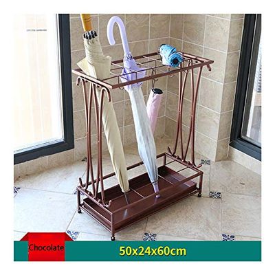 Umbrella Racks Hua Iron Umbrella Stand, Drip Tray with A Metal Hook and Quick-Drying, Solid and Durable, 50x24x60cm, 3 Colors (Color : Chocolate Color)