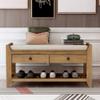 P PURLOVE Entryway Storage Bench with Cushioned Seat Shoe Rack with 2 Drawers and Storage Shelf, Old Pine view 3