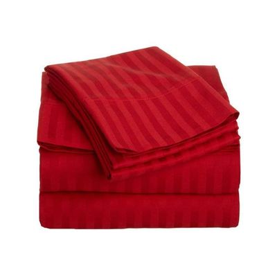 Elf Linen Luxurious 1500 Thread Count 100% Pima Cotton 4-Piece Bed Sheet Set, Queen, Red Stripe Pattern (Fits Mattress Up to 18-20" Deep Pocket)