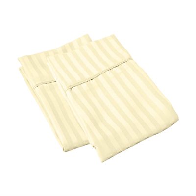Luxurious 100% Pima Cotton 1500-Thread-Count Pillow Case Set of 2-Piece (Queen 20 x 30) Ivory Color, Stripe Pattern.