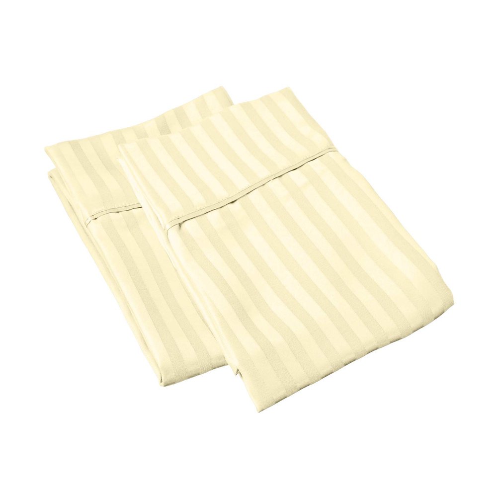 Luxurious 100% Pima Cotton 1500-Thread-Count Pillow Case Set of 2-Piece (Queen 20 x 30) Ivory Color, Stripe Pattern.