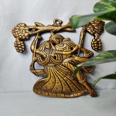 Akriti Brass Metal Radha Krishna Swing Wall Showpiece Radha Krishna Jhula Wall Hanging Living Room Decorative Wall decor Metal Wall Hanging showpiece