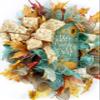 Artisan fall harvest wreath for front door or inside decorations. One of a kind handmade wreath is very full, made with mesh, autumn leaves and beautiful pumpkin ribbon. Measures 18x18x6 view 3
