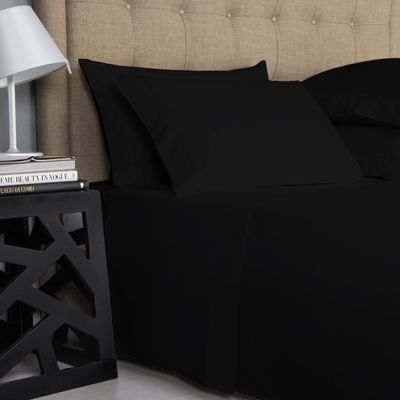 Elf Linen Luxurious 1500 Thread Count 100% Pima Cotton 4-Piece Bed Sheet Set, Queen, Black Solid Pattern (Fits Mattress Up to 4-6" Deep Pocket)
