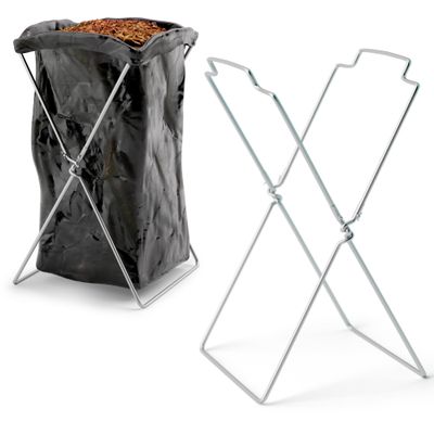 APQ Supply Outdoor Trash Bag Holder for Plastic Bags, 18 x 14 x 32 Inches. Portable Garbage Bag Holder. Folding Wire Holders for Lawn. Collapsible X-Frame Stand Bags for Garden, Laundry, Yard