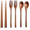 Hemoton Reusable Bamboo Silverware Set with Chopsticks Forks and Spoons 6-Piece Flatware for Camping Outdoor Dining and Family Meals view 1