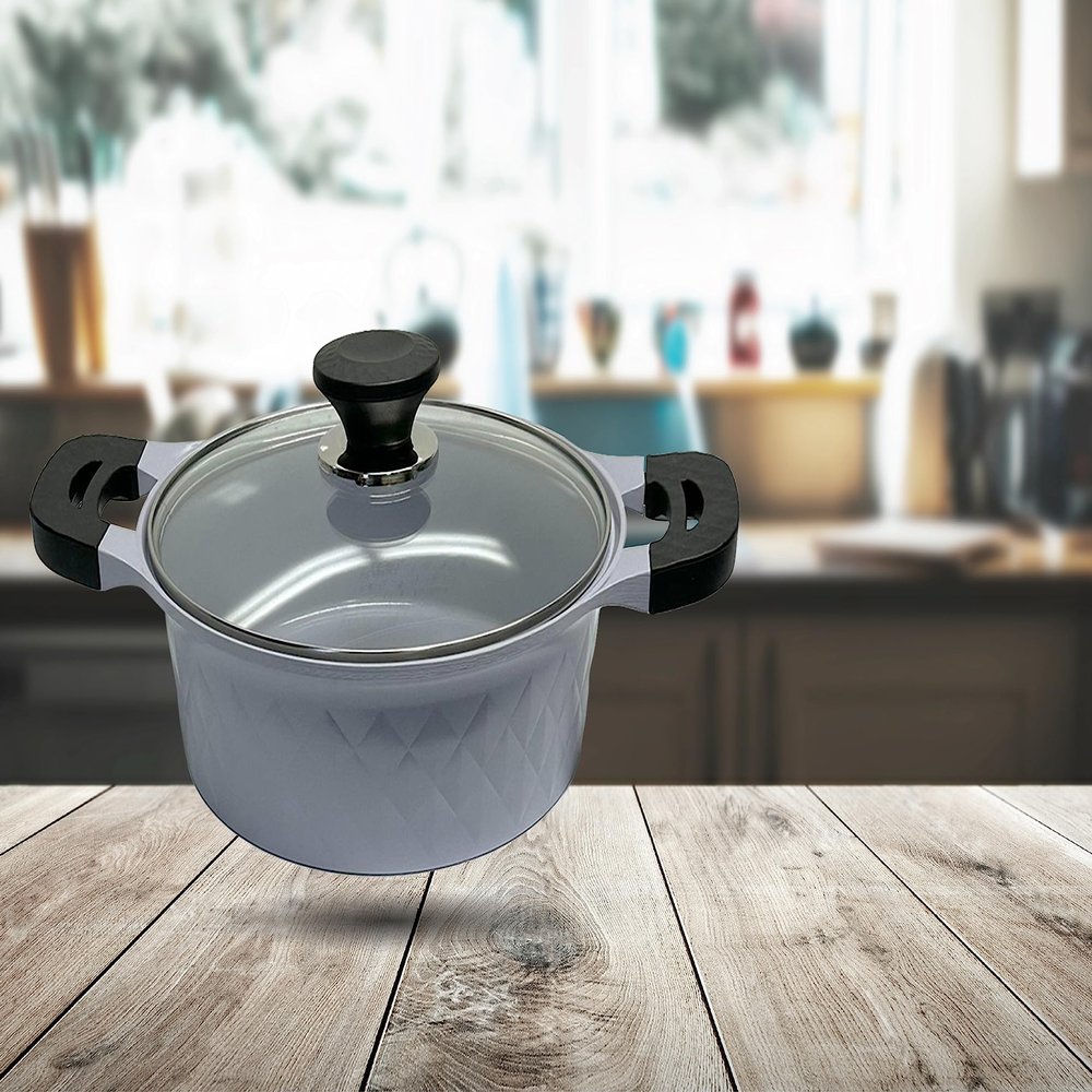 2.9 QT Ceramic Sauce Pot with Lid, 8'' Ceramic Interior Exterior Cooking Pot