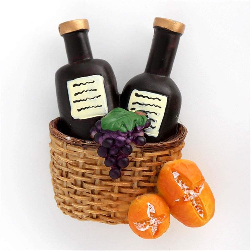 DUO ER Magnetic Refrigerator Stick Mosaic Juice Cup Milk Coffee Cup Orange Juice Bottle Red Wine Basket 3D Fridge Magnets Refrigerator (Color : Basket Wine)