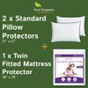 Bundle - 2 Items: Twin Size Fitted Sheet Mattress Cover + Standard Waterproof Zippered Pillow Protectors (2PC) view 1