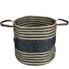 15" Beige and Black Woven Seagrass Basket with Handles view 1