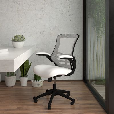 BizChair Mid-Back White Mesh Swivel Ergonomic Task Office Desk Chair with Flip-Up Arms