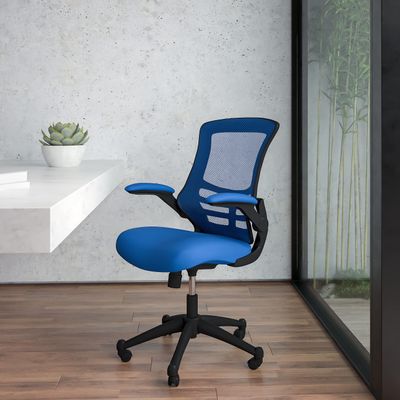BizChair Mid-Back Blue Mesh Swivel Ergonomic Task Office Desk Chair with Flip-Up Arms