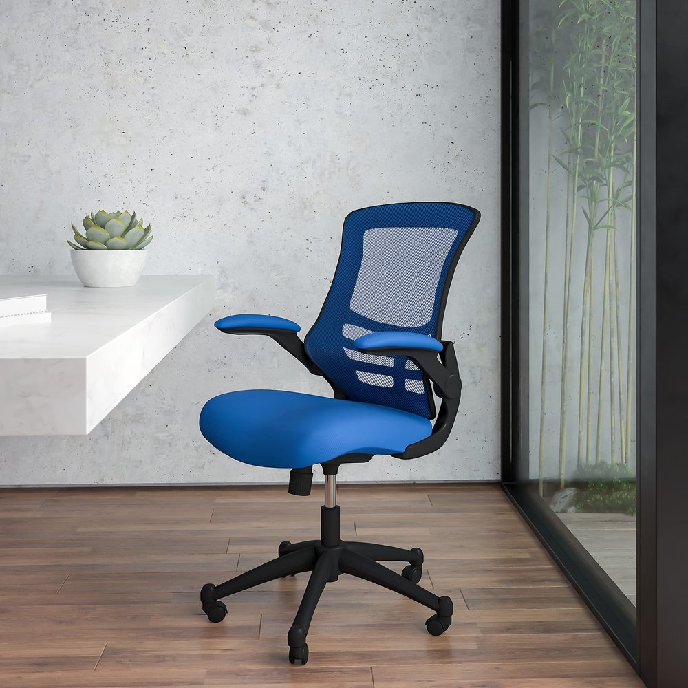 BizChair Mid-Back Blue Mesh Swivel Ergonomic Task Office Desk Chair with Flip-Up Arms