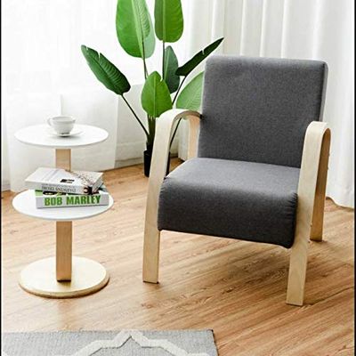 Accent Chair Living Room Gray Upholster Modern Mid Century Wood Lounge Arm Chair