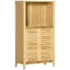 HOMCOM Bamboo Floor Cabinet Bathroom Floor Cabinet Living Room Organizer Tower with Multiple Shelves and Doors, Natural view 1