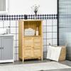 HOMCOM Bamboo Floor Cabinet Bathroom Floor Cabinet Living Room Organizer Tower with Multiple Shelves and Doors, Natural view 2