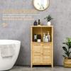 HOMCOM Bamboo Floor Cabinet Bathroom Floor Cabinet Living Room Organizer Tower with Multiple Shelves and Doors, Natural view 4
