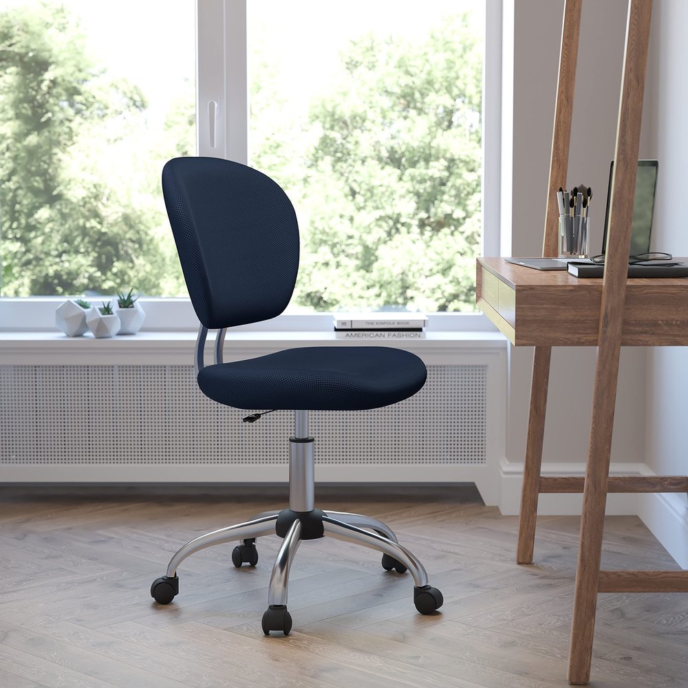 BizChair Mid-Back Navy Mesh Swivel Task Office Chair with Chrome Base