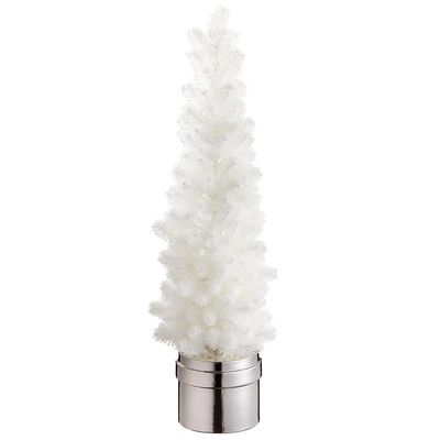 SilksAreForever 33" Glittered Artificial Pine Tree w/Ceramic Pot -White (Pack of 2)