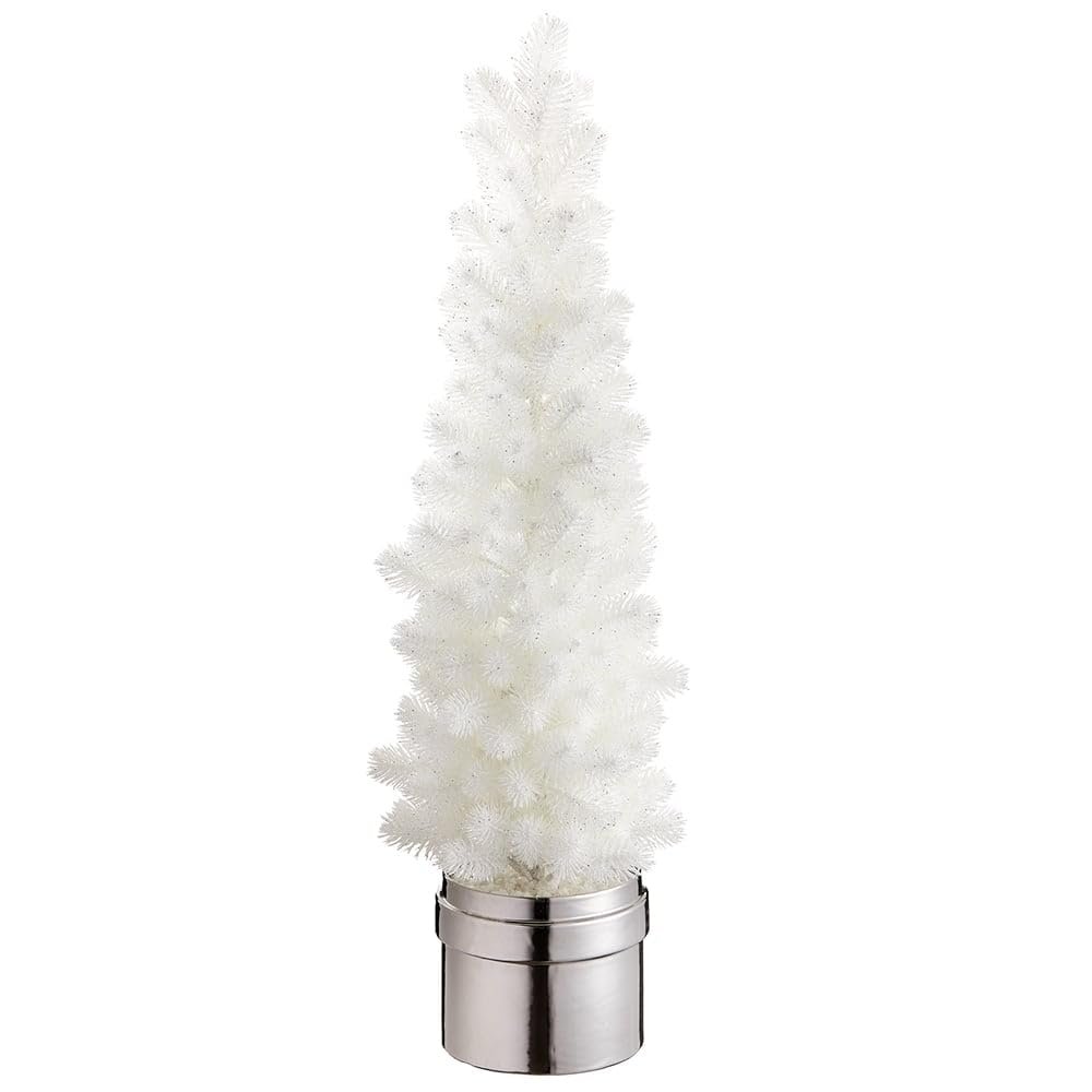 SilksAreForever 33" Glittered Artificial Pine Tree w/Ceramic Pot -White (Pack of 2)