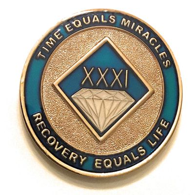 31 Year NA Blue & Gold Diamond Style Recovery, Clean, Medallion, Chip, Coin, Token
