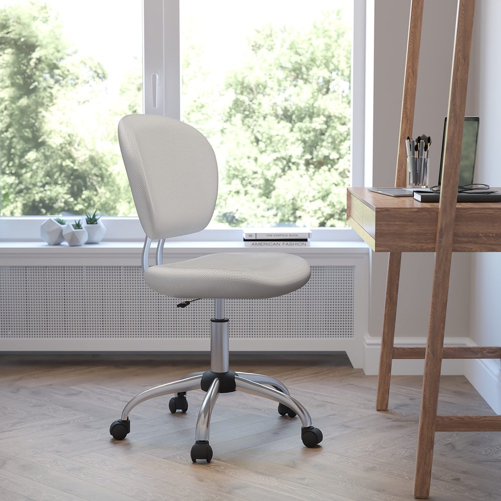 BizChair Mid-Back White Mesh Swivel Task Office Chair with Chrome Base