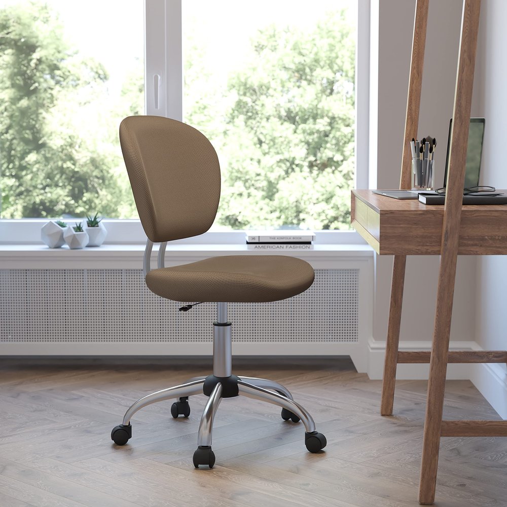 BizChair Mid-Back Coffee Brown Mesh Swivel Task Office Chair with Chrome Base