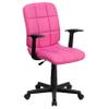 BizChair Mid-Back Pink Quilted Vinyl Swivel Task Office Chair with Arms view 3