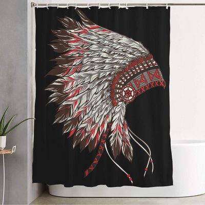 Starobos Shower Curtain Anatomy Cowboy Indian Human Chief History Headdress Feather Vintage Apache Armor Soldier Barbarian Home Bathroom Decor Polyester Fabric Waterproof 72 x 72 Inch Set with Hooks