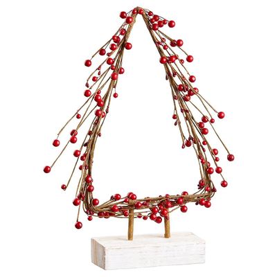 SilksAreForever 17.7" Artificial Tree-Shaped Berry Wreath w/Wood Stand -Red (Pack of 6)