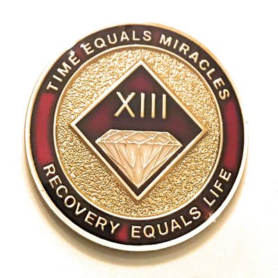13 Year NA Burgundy & Gold Diamond Style Recovery, Clean, Medallion, Chip, Coin, Token