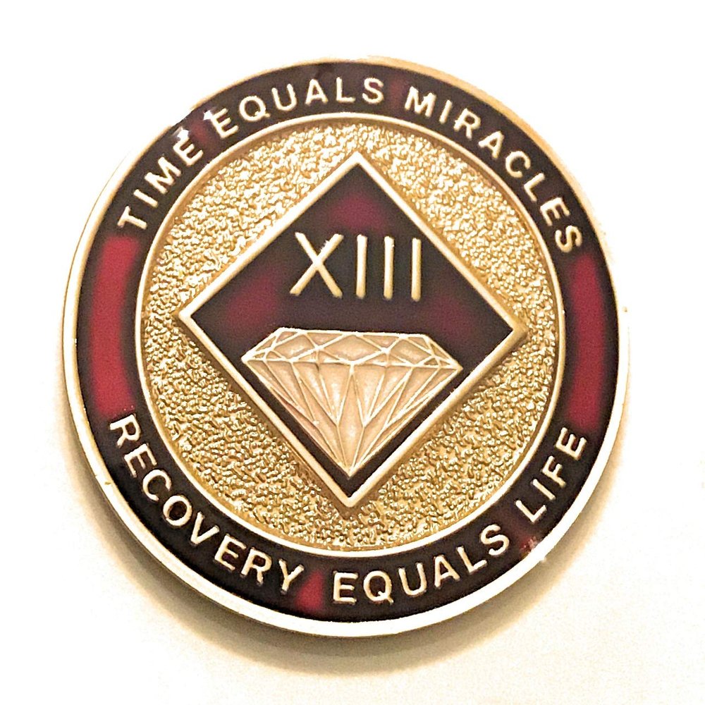 13 Year NA Burgundy & Gold Diamond Style Recovery, Clean, Medallion, Chip, Coin, Token