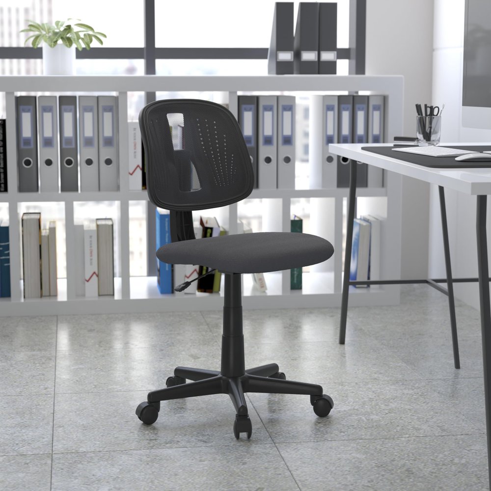BizChair Mid-Back Gray Mesh Swivel Task Office Chair with Pivot Back