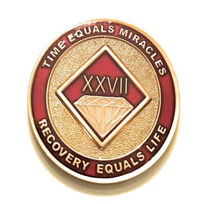 27 Year NA Burgundy & Gold Diamond Style Recovery, Clean, Medallion, Chip, Coin, Token