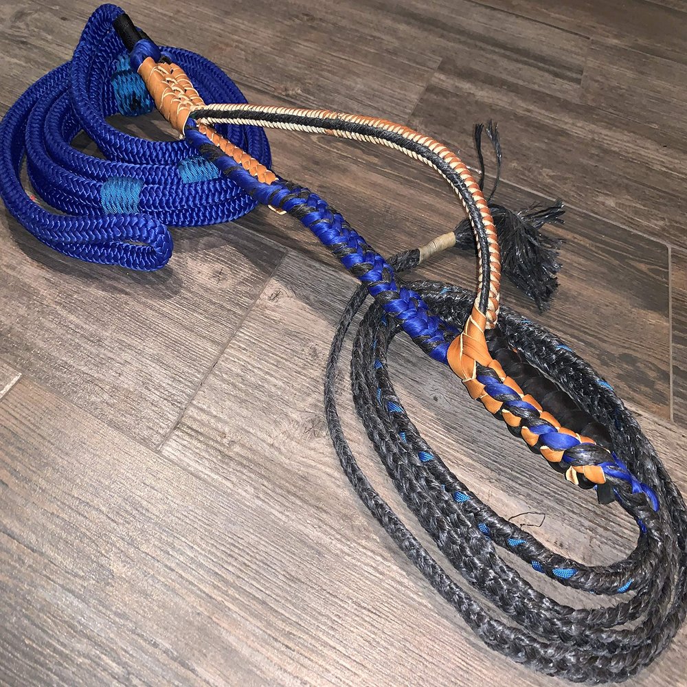 Brazilian/American Hybrid Pro Royal Blue on Black Poly 9x7 RH 3/4" x 3/4" Soft - EPT Bull Ropes 16'