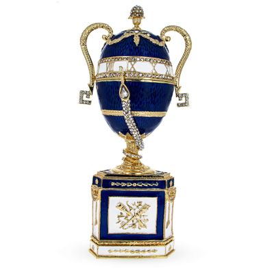 BestPysanky 1895 Blue Serpent Clock Musical Royal Imperial Easter Egg
