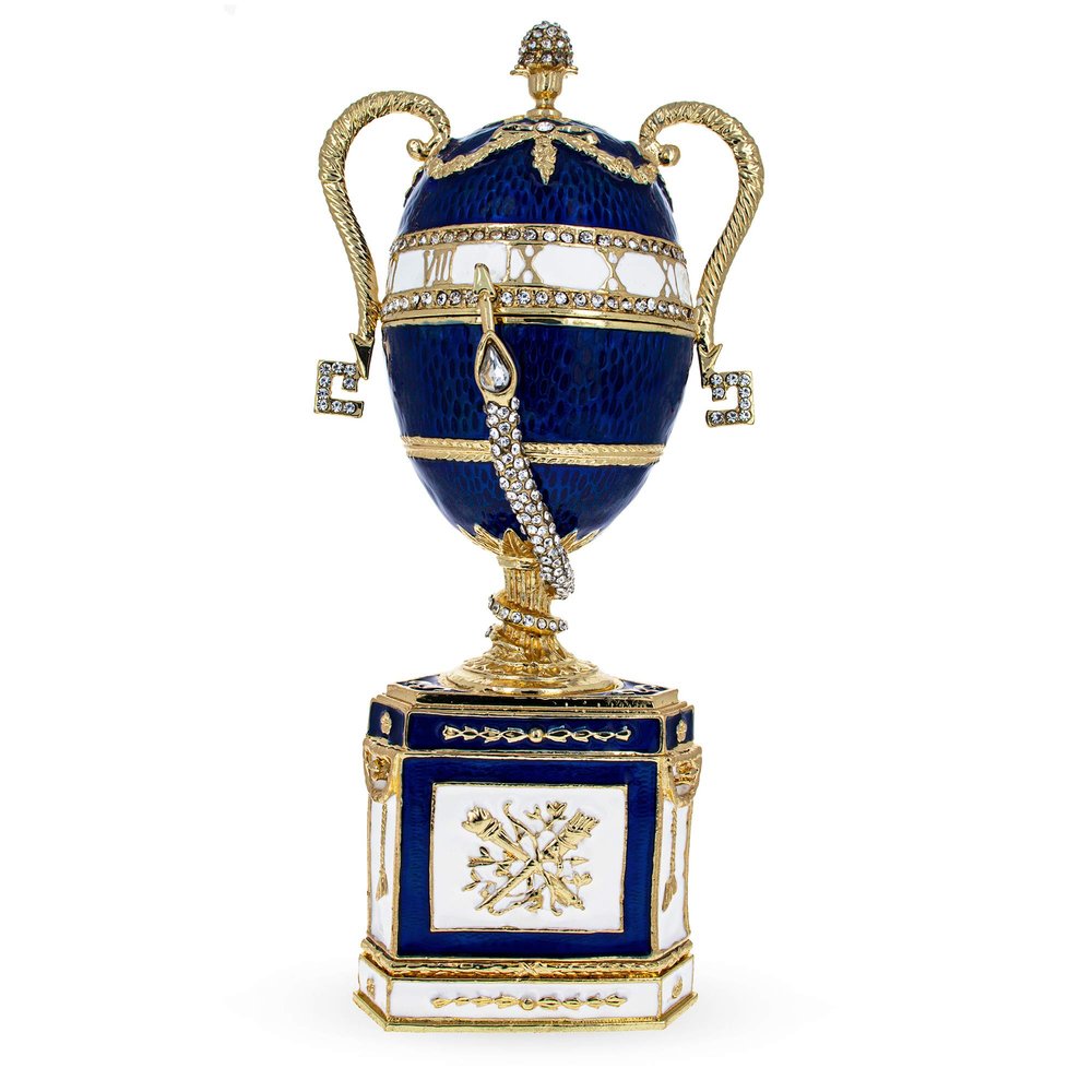 BestPysanky 1895 Blue Serpent Clock Musical Royal Imperial Easter Egg