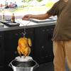 BOHK Perforated Aluminum Turkey Chicken Poultry Deep Frying Rack with Chrome Finish Wire Handle Lifter Hook Seasoning Injector Silicone Brush view 4